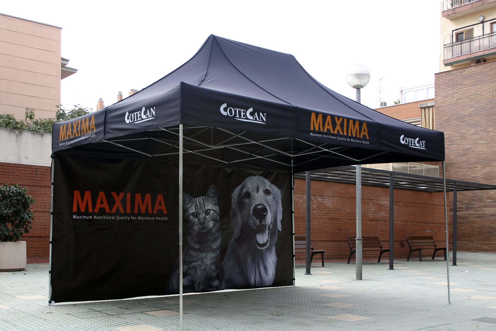 Carpa plegable personalizada en negro con identidad corporativa